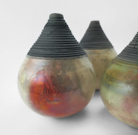 Raku Whispering Globes from the Under the Surface Series - Ildikó Károlyi